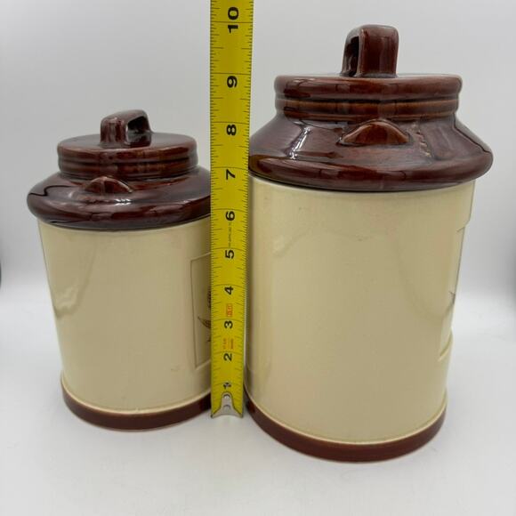 Vintage Made in Japan Ceramic Kitchen Canisters Wheat Floral Farmhouse Brown - Picture 12 of 13